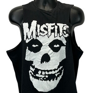 Distressed Misfits Sleeveless T Shirt Tank Top Skull Logo Black Tee Mens L Large